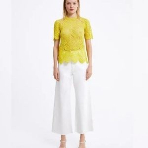 Zara Woman Lace Yellow  Top Blouse Size Small